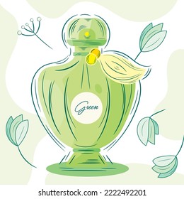 Isolated sketch of a perfume bottle with flowers Vector