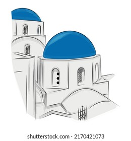 Isolated Sketch Of A Santorini House Building Vector