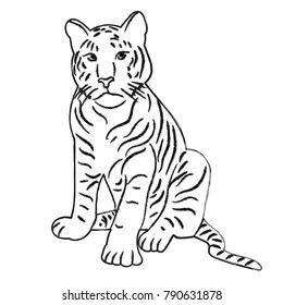 isolated sketch of a tiger sitting