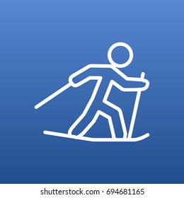 Isolated Skiing Outline Symbol On Clean Background. Vector Ski Running Element In Trendy Style.