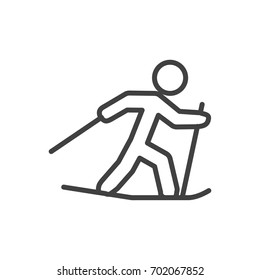 Isolated Skiing Outline Symbol On Clean Background. Vector Ski Running Element In Trendy Style.