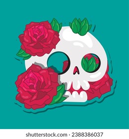 Isolated skull cartonn with rose flowers Vector