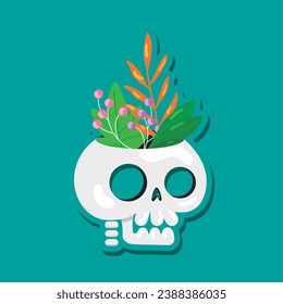 ISolated skull cartoon with plants Vector