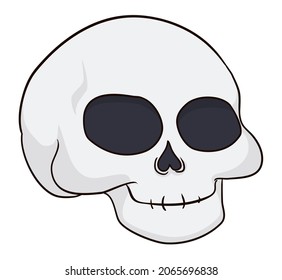 Isolated skull in cartoon style and happy gesture, over white background.