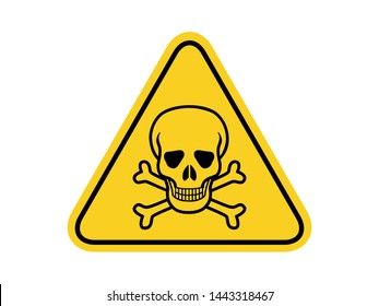 isolated Skull and crossbones, common danger hazards symbols on yellow round triangle board warning sign for icon, label, logo or package industry etc. flat vector design.