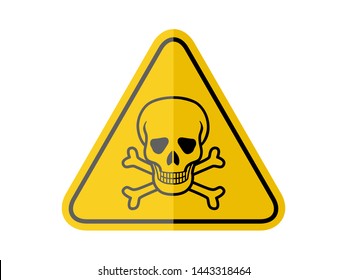 isolated skull and crossbones, common hazards symbols on yellow round triangle board warning sign for icon, label, logo or package industry etc. flat paperwork  style vector design.