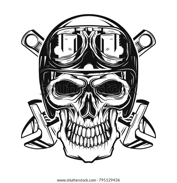 Isolated Skull Helmet Glasses On Wrenches Stock Vector (Royalty Free ...