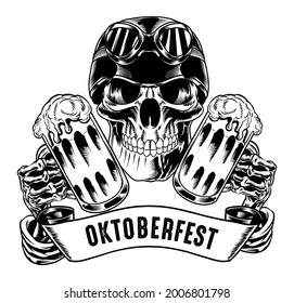 Isolated skull holding beer for logo and branding element