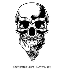Isolated Skull Illustration for logo branding element. Horror Hand Drawing icon dark sport emblem badge bikers workers club