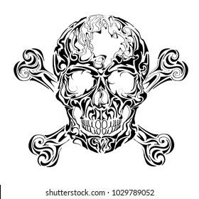 Isolated Skull on white background, warning sign. Black scull.