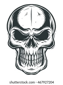 Isolated skull on white background. line work style