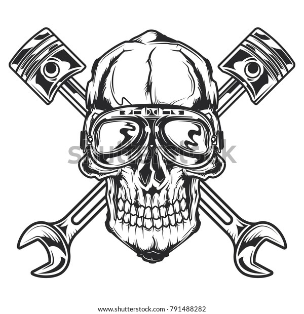 Isolated Skull Vintage Motorcycle Goggles Pistons Stock Vector (Royalty ...