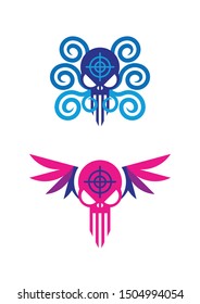 isolated skulls with wings and tentacles logo design