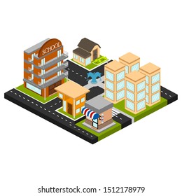 Isolated skyline of a 3d city over a white background - Vector