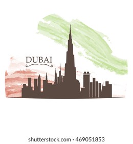 Isolated skyline of Dubai on a colored background