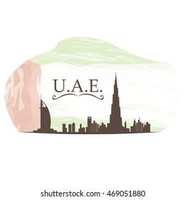 Isolated skyline of Dubai on a colored background