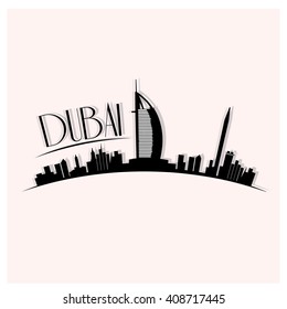 Isolated skyline of Dubai on a white background