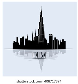 Isolated skyline of Dubai with a reflection on a colored background
