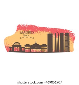 Isolated skyline of Madrid on a colored background