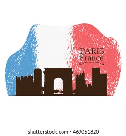 Isolated skyline of Paris on a colored background