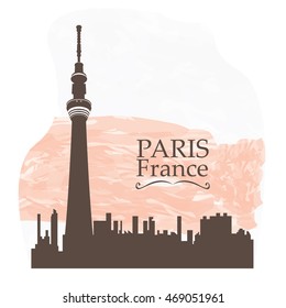 Isolated skyline of Paris on a colored background