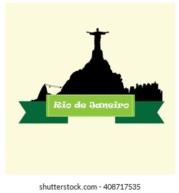 Isolated skyline of Rio de Janeiro with a ribbon with text on a white background