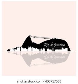 Isolated skyline of Rio de Janeiro with a reflection on a colored background