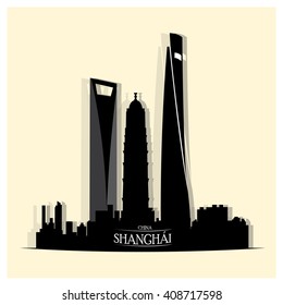 Isolated skyline of shanghai on a white background