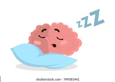 Isolated sleeping brain on pillow on white background.