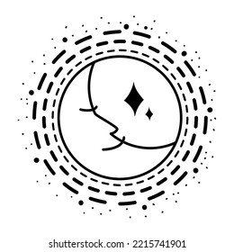 isolated sleeping moon with stars Esoterism sketch icon Vector