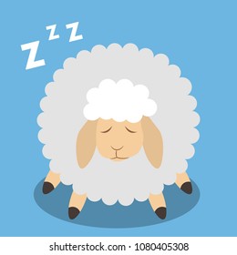 Isolated sleeping sheep with zzz on blue background.