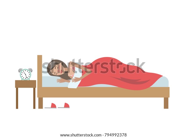 白い背景にベッドに寝ている女性 のベクター画像素材 ロイヤリティフリー