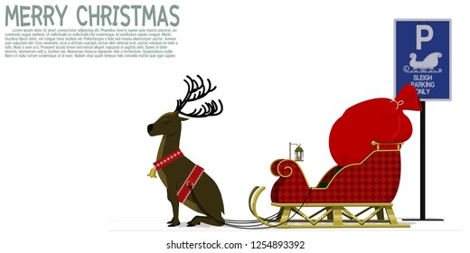 Isolated sleigh with reindeer at the parking area