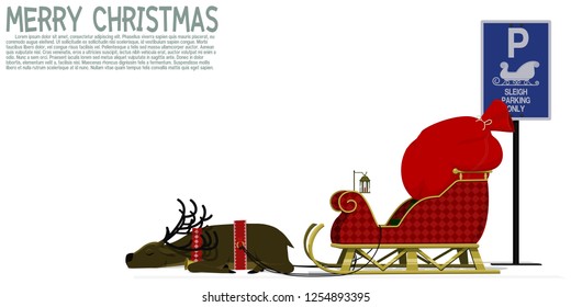 Isolated sleigh with reindeer at the parking area