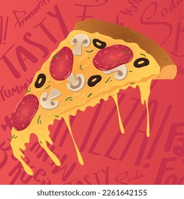 Isolated slice of pepperoni pizza Fast food colored sketch Vector illustration