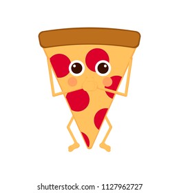 Isolated slice of pizza emote with hands on mouth
