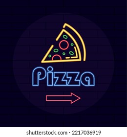 Baraja aislada de neón de pizza Menú de comida rápida Vector