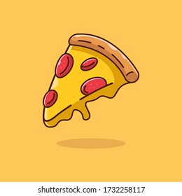 Isolated a slice of pizza on the background. Beautiful vector flat illustration with stroke. Suitable for web page, banner, flyer, sticker, card. Appetizing, beautiful, realistic food.