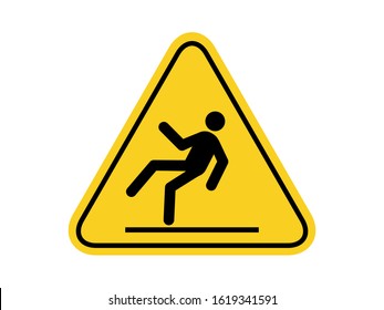 isolated slippery surface common hazards symbols on yellow round triangle board warning sign for icon, label, logo or package industry etc. flat style vector design.