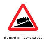 isolated slow moving vehicle steep hill climb lorries road sign round triangle shape board infographic flat vector design
