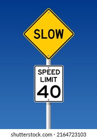 isolated slow speed warning sign, symbol on yellow round square on white color background element for road board, label, banner etc.