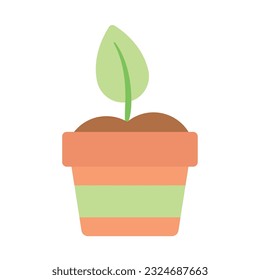 Isolated small leaf on a pot icon Vector illustration