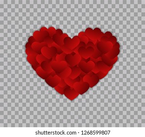 isolated of small red heart arrange in shape of big heart in transparent background. Concept for element of valentine's day and love theme in vector illustration