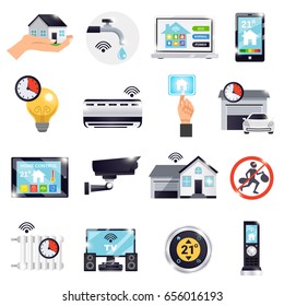 Isolated smart home icon set with electronically elements and attributes for better life vector illustration