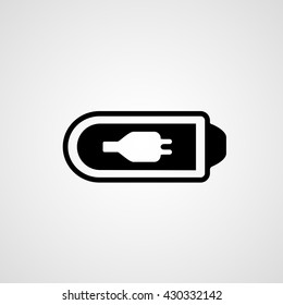 isolated smart phone full battery charge bar with socket vector icon sign