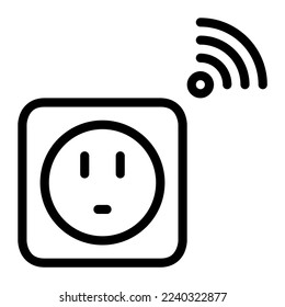 Isolated smart plug in outline icon on white background. Smart home, internet of things, smart appliance, wireless