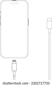 Smartphone aislado con cable. Ilustración vectorial de línea