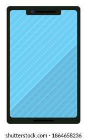 Isolated smartphone in flat style and long shadow with striped screen over white background.