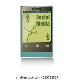 Isolated smartphone with the text social media written on its screen