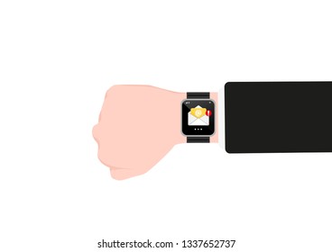isolated smartwatch email alert concept on white background, vector illustration.
